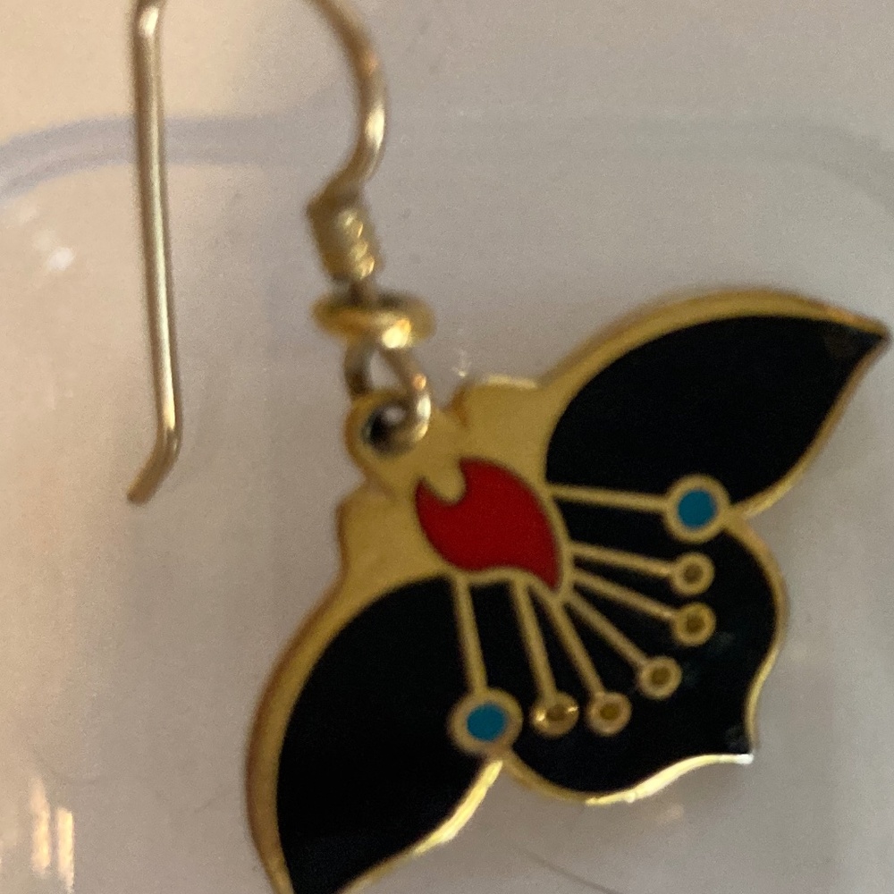 Laurel Burch Vintage Gold Plated Earrings Signed "Desert Flower" - Picture 3 of 6